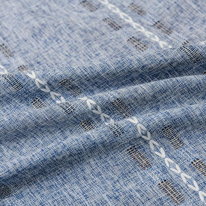 Deeprove Denim Blue Boho Curtain 96 inches Length for Bedroom Dining Room, Rustic Country Bohemian Sheer 96 inches Long Stripe Embroidery Privacy Window Tassel Cottage Decor W52 x L96, 1 Panel