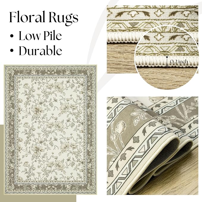 Taupe Boho Living Room Rug 5x8, Washable Low Pile Non Slip Area Rugs for Bedroom, Dining Room, Office, Farmhouse Retro Carpet Indoor Grey Beige Tan Pattern Aesthetic Sketch Style Vintag Room Decor