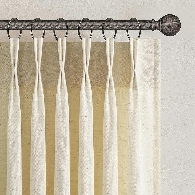 Topfinel Cream Pinch Pleated Linen Curtains 84 Inch Length 2 Panels for Bedroom Living Room Textured Semi Sheer Window Curtain Boho Neutral Back Tab Pinch Pleat Drape with Hooks 84 Inches Long