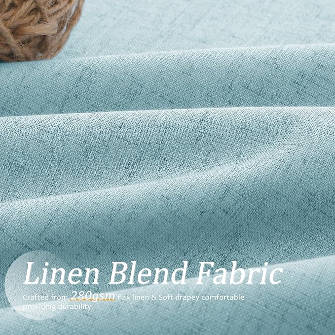 Jowels Light Blue Linen Blackout Curtains 84 Length 2 Panels Set for Living Room Bedroom, 100% Black Out Thermal Insulated Linen Drapes, Room Darkening Grommet Curtains 84 Inches Long Light Blue
