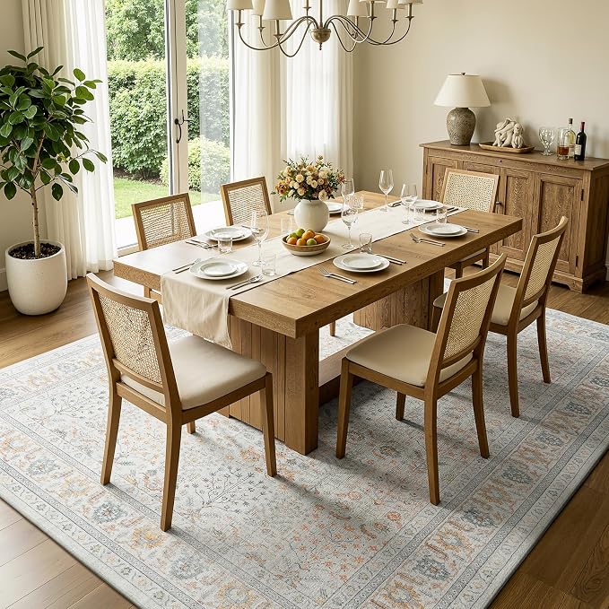 Lofus 5x7 Washable Beige Area Rug for Living Room Bedroom Non-Slip Low Pile | Soft Boho Vintage Area Rugs for Bedroom Dinning Room Home Office Indoor