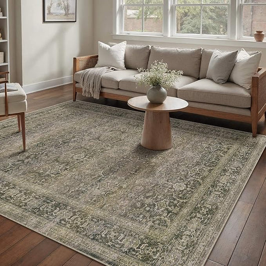 HUGEAR 5x7 Washable Area Rug Taupe Vintage Neutral Living Room Bedroom Rug Large Soft Non Slip Distressed Low Pile Carpet