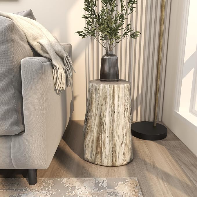 Deco 79 Fiberglass Side End Accent Table Tree Trunk End Table, Side Table 13" x 13" x 19", Silver