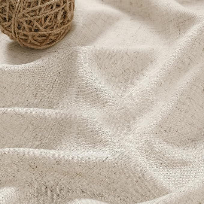 Aersas Boho Linen Curtains 108 Inches Length for Living Room Flax Texture Wave Fabric Semi Sheer with Rod Pocket Back Tab for Bedroom Balcony Light Filtering Neutral Home Decor 52x108