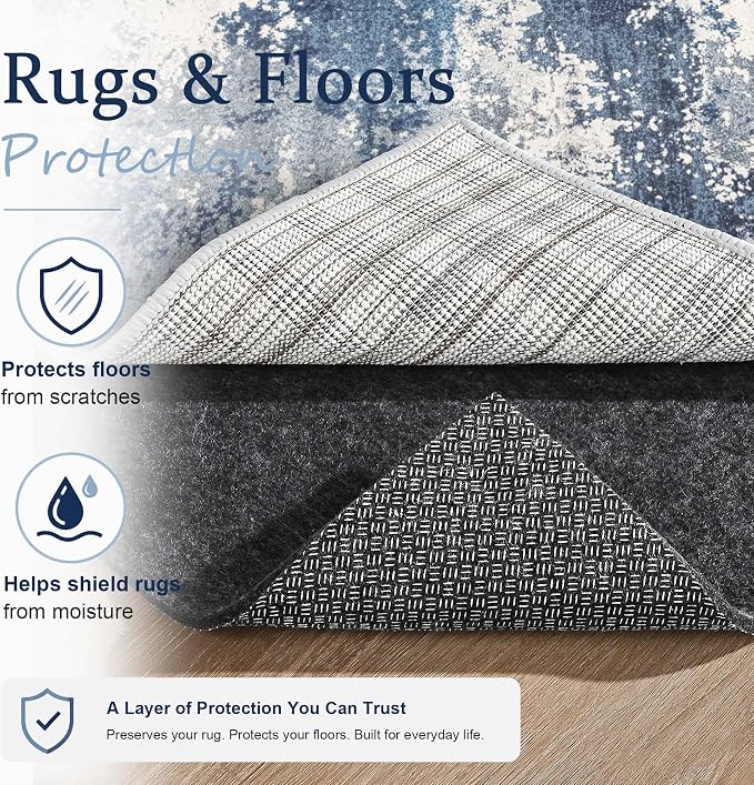 Merelax 5x8 Non Slip Rug Pad Gripper Cushioned Carpet Pads for Hardwood Floors, Thick Felt Liner with Silicone Backing, Under Area Rugs Anti Skid Mat Keep Rugs in Place and Safe