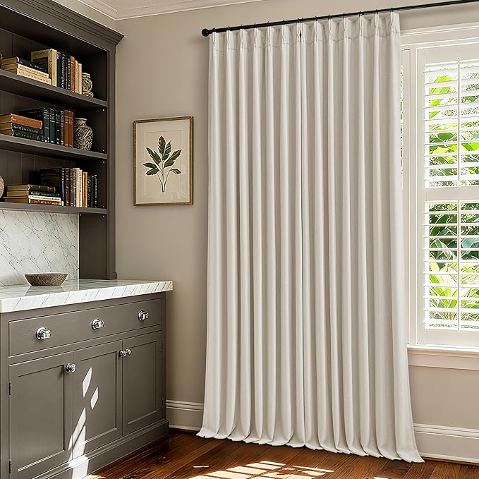 Pinch Pleat Extra Long 120 Inch Blackout Curtains for Living Room 2 Panels Set 100% Black Out Flax Burlap Natural Beige Cream White Pleated Drapes Room Darkening Luxury High Ceiling Windows Curtain