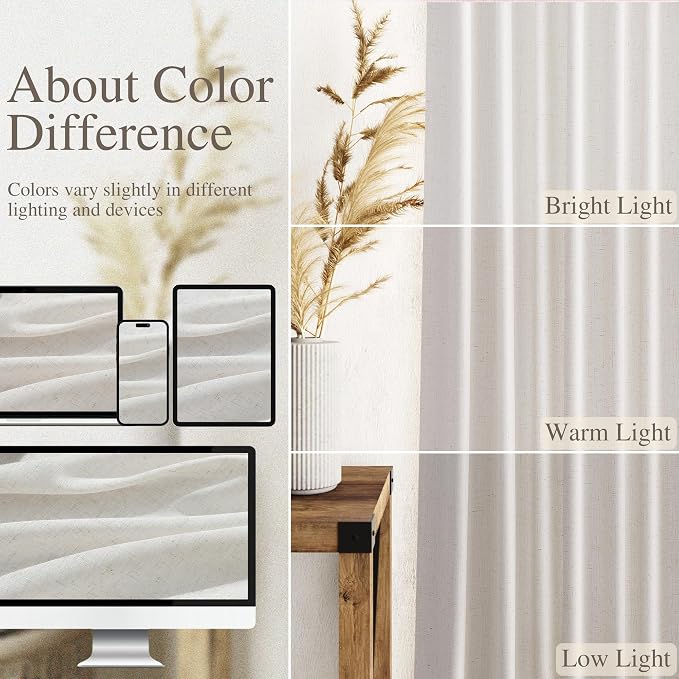 Nanspring Natural Linen Curtains for Living Room 112 Inches Long Back Tab Light Filtering Semi Sheer Curtain Rustic Farmhouse Decor Long Floor to Ceiling High Window for Bedroom 52x112, 2 Panels