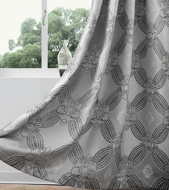 Petrichor Elegant Curtains with Gold Silver Threads 2 Panels Set - Luxury Window Treatment Attached Valance, Sheer Backing, and 2 Tie Backs for Bedroom and Living Room, 54x95 inches, Silver