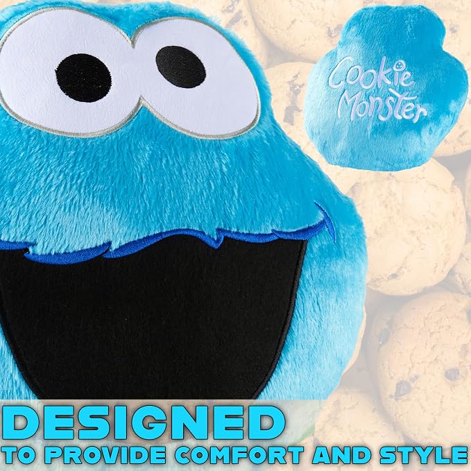Sesame Street Cookie Monster Plush Cushion Pillow, Soft Plush Throw Pillow Cushion Bedroom Decor Cuddle Plushies, Gifts for Girls, Teens, Women (Blue Cookie Monster, L12.4 x W12.2)