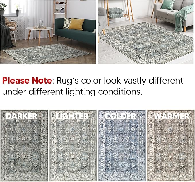 Keen Home Design 10x14 Rug - Machine Washable Area Rug with Non-Slip Backing, Ideal for Living Room, Dining Room, Bedroom - Vintage, Easy Clean, Durable, Low Pile Rug - (9'7" x 14')