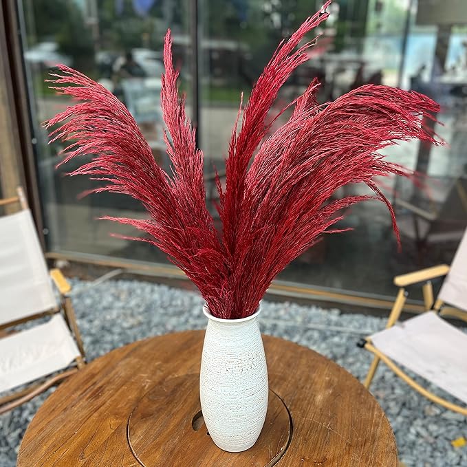 Red Pampas Grass Decor Tall for Floor Vase,Long Dried Pampas Grass, Large Pompas Floral, Elegant Feather Flowers for Wedding Decorations, Living Room Decor (Natural Red, 4pcs 43.3"(110cm))