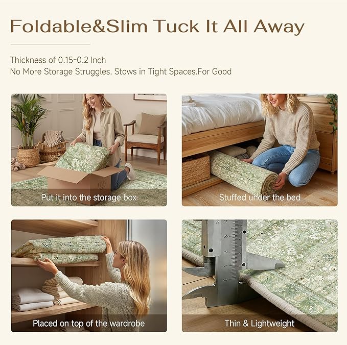 HUGEAR 5x7 Machine Washable Rugs Light Green Hallway Area Rug Indoor Accent Rug Floral Low Pile Carpet Soft Throw Aesthetic Rug Bedroom Living Room Office Dining Room Kitchen Laundry Room Non Slip