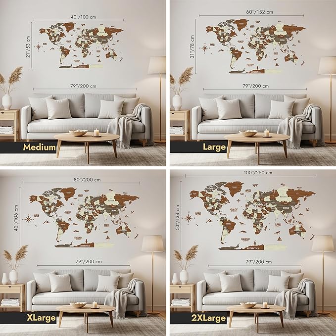 Colorfull Worlds, Multilayer 3D Wooden World Map, Travel Map States and Capitals, Wall Decor For New House, Gift For Travelers, Office Decor, Birthday Present,Living Room Decoration (2XL, Mixed)