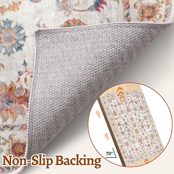 Tangsoo 2x3 Small Throw Rugs for Entryway Washable Entry Rug Non Slip, Vintage Floral Indoor Rugs Distressed White Small Carpet Soft Low Pile Boho Door Mat for Entrance Bedroom Kitchen Foyer Decor