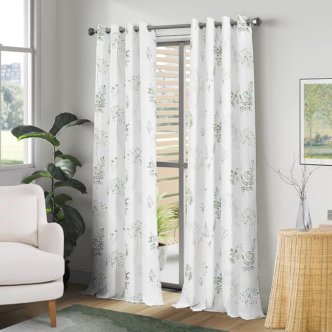 XTMYI Sage Green Curtains 102 Inches Long for Living Room,80% Blackout Room Darkening Boho Cottagecore Decor Vine Botanical Curtains Drapes for Bedroom 2 Panels Set,Light Green and Gray
