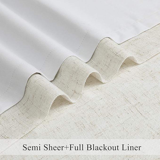 Pinch Pleated Blackout Curtain Panels with Full Blackout Liner Linen Blend Thermal Insulated Window Treatment Sets with Back Tab for Living Room Bedroom Drape with 9 Hooks, 40"x72"x2, Natural