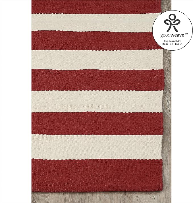 Fab Habitat Machine Washable Area Rug - Hand Woven, Stain Resistant, Pet Friendly - Premium Recycled Polyester Yarn - Stripes - Bedroom, Living/Dining Room - Nantucket - Red & White - 5 x 8 ft