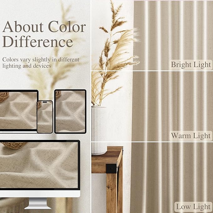 Taupe Burlywood Linen 144 Inch Curtains for Living Room Light Filtering Semi Sheer Curtain Back Tab Rustic Modern Farmhouse Decor Drapes Floor to Ceiling High Window for Bedroom 52x144, 2 Panels