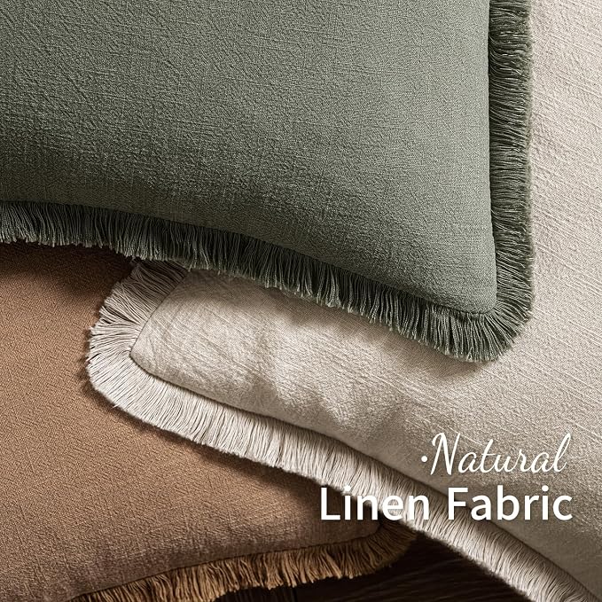 MIULEE Decorative Throw Pillow Covers Neutral Linen Fringe Throw Pillows Set of 1 Light Olive Green Boho Farmhouse Cushion Covers for Couch Sofa Bed Living Room Spring Home Decor 14x36 Inch