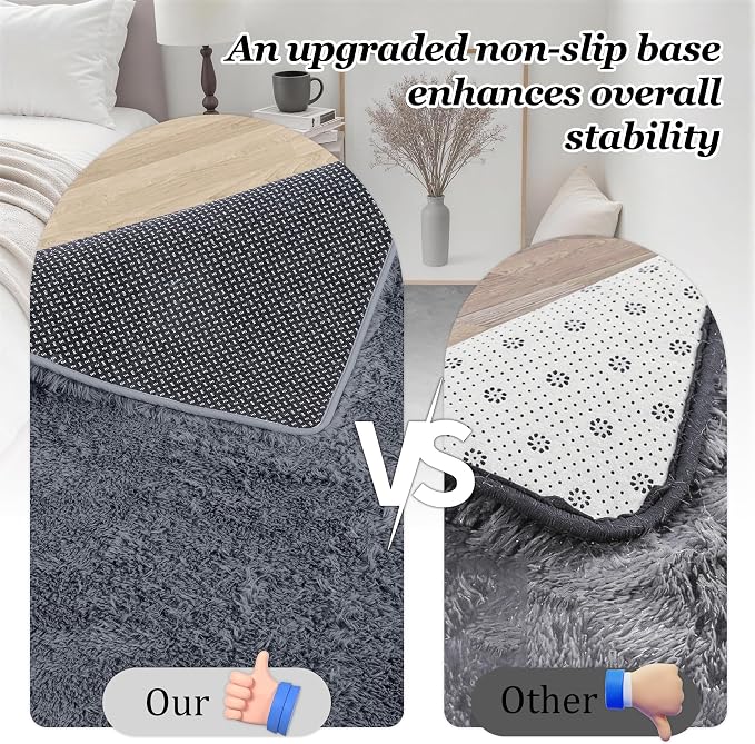 8x10 Area Rugs for Living Room Bedroom: Ultra Soft Fluffy Shag Rug Upgrade Non-Slip Non-Shedding Large Fuzzy Plush Carpet Indoor Floor Carpets for Kids Room Playroom Nursery Dorms Home Decor Grey