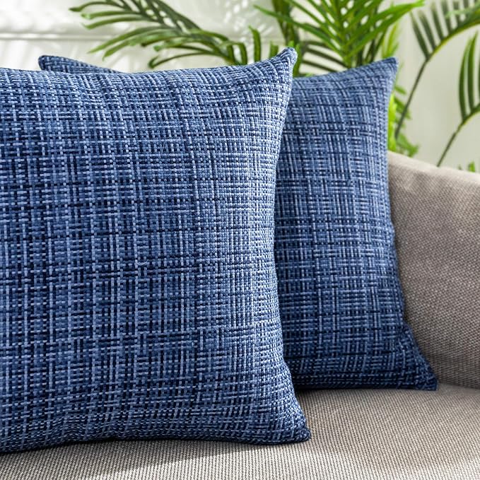 Kevin Textile Throw Pillow Cover Outdoor Waterproof Decorative Square Cushion Covers Water Resistant Pillowcase Shell for Couch Tent Park Pack of 2 (16 x 16 Navy Blue)