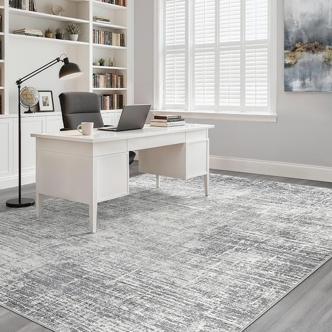 10x12 Area Rug Living Room: Washable Large Neutral Grey Rugs Abstract Soft Modern Stain Resistant Indoor Floor Non-Slip Carpet for Bedroom Nursery Kids Office Playroom Dining Room Under Table Home