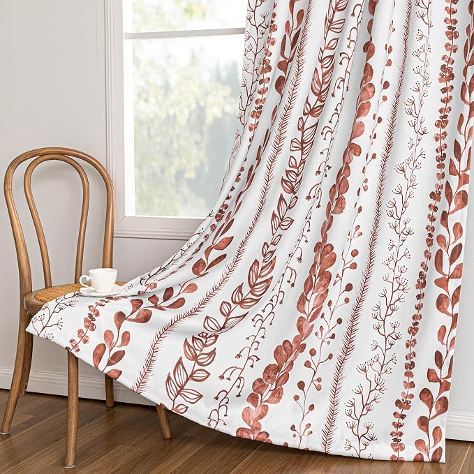 MEETSKY Boho Terracotta Blackout Curtains 72 Inches Long 2 Panels - Burnt Orange Curtains for Living Room Thermal Insulated Privacy Protection Rod Pocket Drapes, Leaf Print Window Treatment, 50" Wide