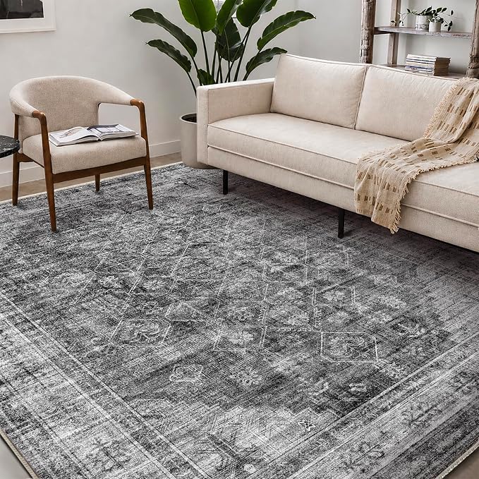 CHAMPLANT Washable Area Rug 8'x10' Retro Boho Design Non-Shedding Non-Slip Easy Care Ideal for High Traffic Areas in Living Room Bedroom Office Coffee Table Kitchen Large Carpet
