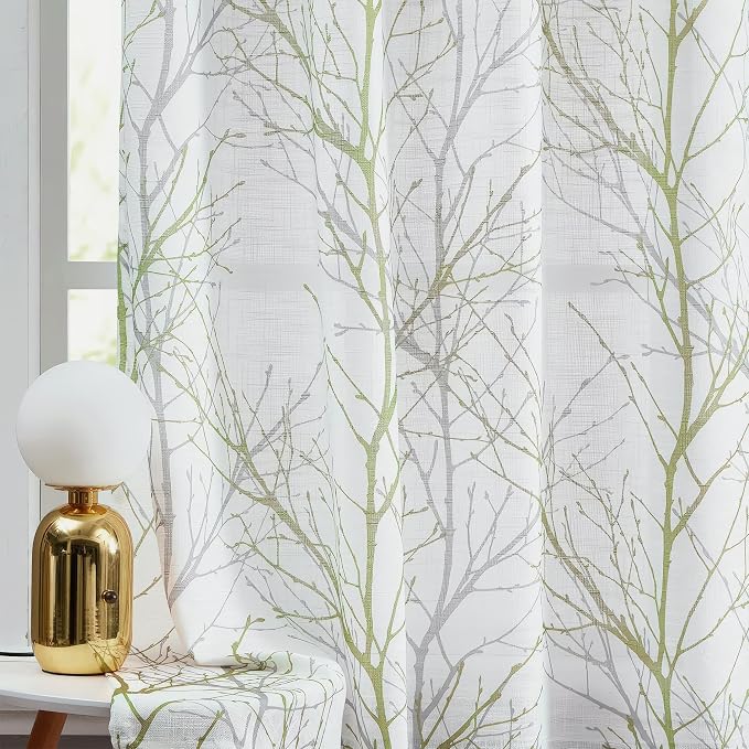 FMFUNCTEX Sage White Linen Sheer Curtains 72 Inch Grommet 2 Panels | Semi Sheer Linen Curtains Add Natural Texture and Soft Light To Living Rooms and Bedrooms