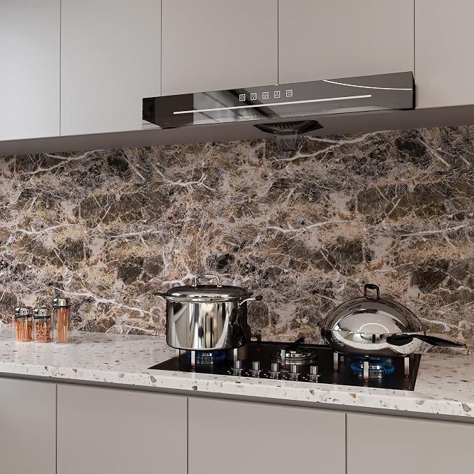 BAYYA 118x16inch Brown Marble Contact Paper Peel and Stick Wallpaper for Kitchen Cabinets Bathroom Granite Countertop Sticker Vinyl Film Self Adhesive Counter Top Covers Waterproof Furniture Stickers