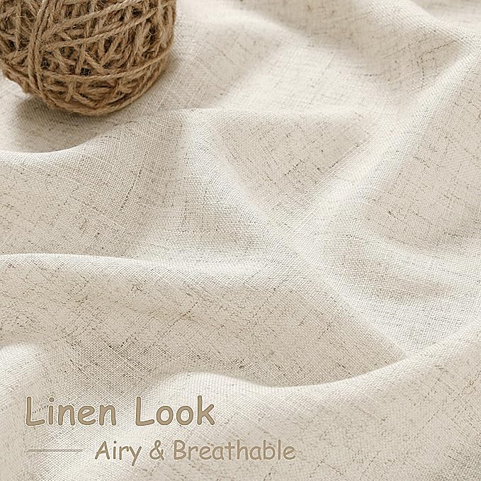 Extra Long Warm Beige Linen Curtains 120 Inch for Living Room 2 Panels Set Rod Pocket Back Tab Light Filtering Semi Sheer Linen Window Drapes Privacy High Ceiling Drapes for Farmhouse 52x120