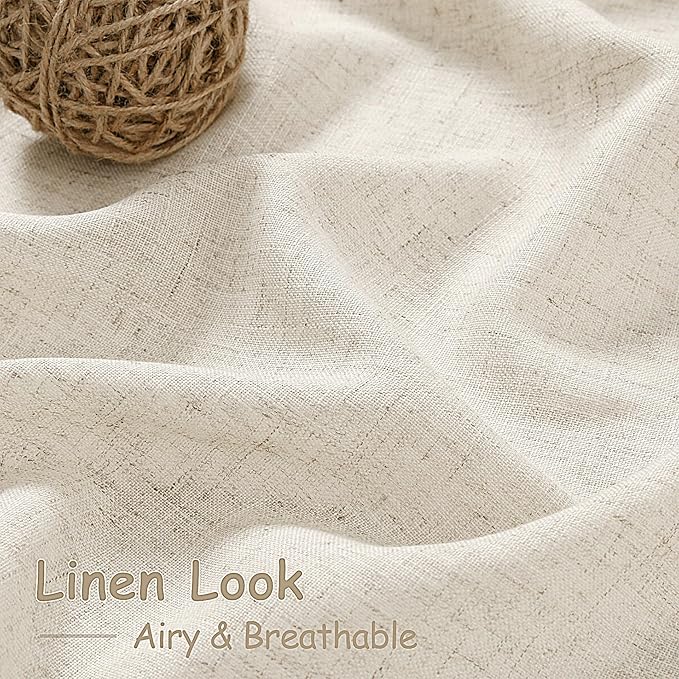 Warm Beige Linen Curtains 90 Inch Long 2 Panels Set for Bedroom Living Room Linen Textured Window Drapes Semi Sheer Light Filtering Rod Pocket Back Tab Cotton Textured Farmhouse Curtain 52x90