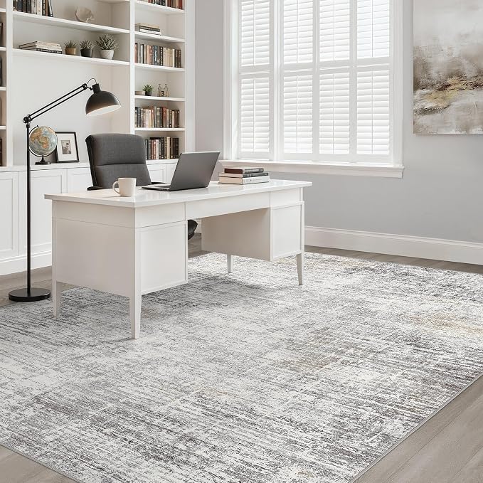 10x14 Area Rugs Living Room: Washable Large Neutral Rug Abstract Soft Modern Stain Resistant Indoor Floor Non-Slip Carpet for Bedroom Nursery Kids Office Playroom Dining Room Under Table- Gray Beige