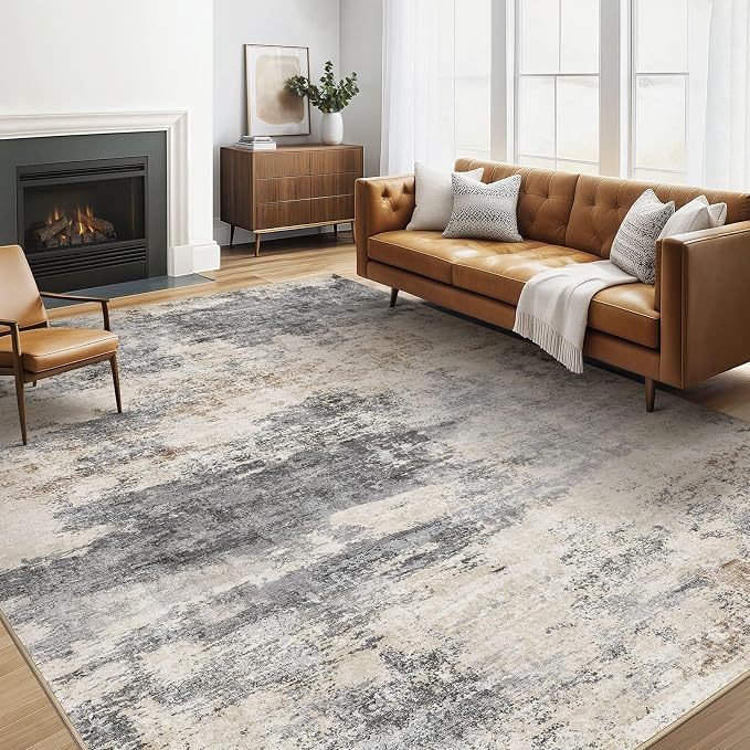 5x8 Area Rugs Living Room: Washable Large Abstract Modern Soft Rug Stain Resistant Indoor Floor Non Slip Accent Carpet for Bedroom Nursery Playroom Dining Room Office Dorm Home House- Grey Brown