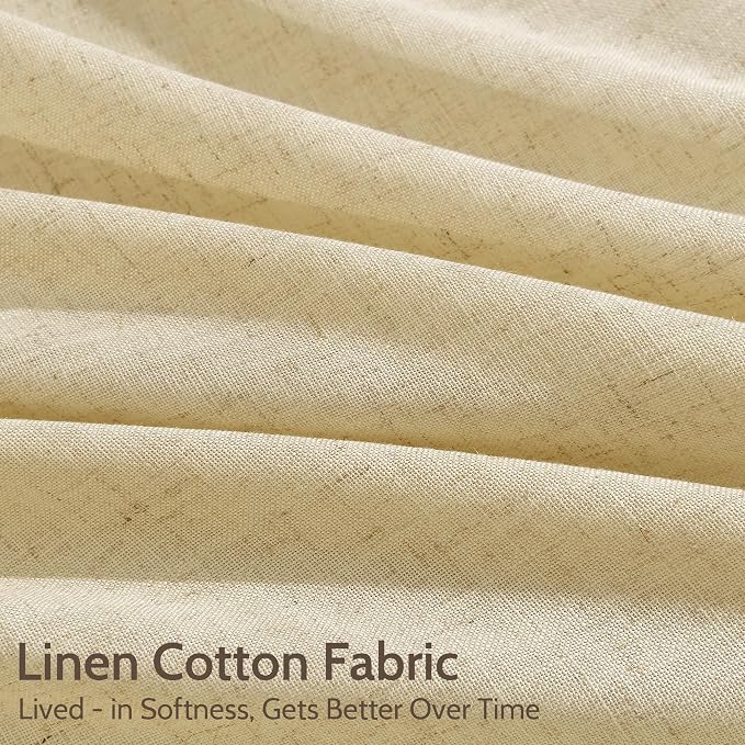 Nanspring Cream Yellow Linen Curtains 90 Inches Long for Living Room Light Filtering Modern Farmhouse Sheer Curtains Back Tab and Rod Pocket Curtain for Bedroom Office 52x90, 2 Panels