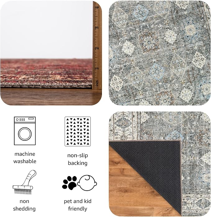 Keen Home Design 9x12 Rug - Machine Washable Area Rug with Non-Slip Backing, Ideal for Living Room, Dining Room, Bedroom - Vintage, Easy Clean, Durable, Low Pile Rug - (9' x 12')