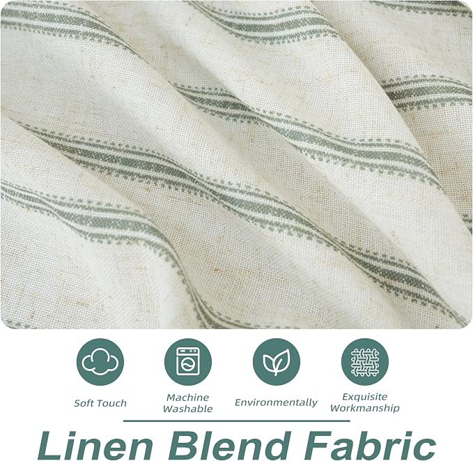 DriftAway Farmhouse Linen Lined Valance Double Layer Thermal Insulated Room Darkening Blackout Window Valances 3 Inch Rod Pocket Vertical Striped Kitchen Valance Single 52 Inch by 18 Inch Loden Green