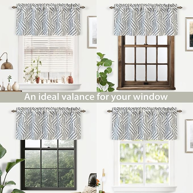 DriftAway Farmhouse Linen Lined Valance Double Layer Thermal Insulated Room Darkening Blackout Window Valances 3 Inch Rod Pocket Striped Kitchen Valance Single 52 Inch by 18 Inch Briony Black