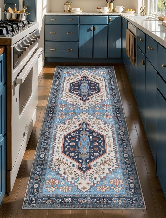 Ciicool Washable Non Slip Runner Rug, 2x6ft Hallway Rug Vintage Kitchen Rugs Soft Carpet for Entrance Bedroom Bedside Living Room Kitchen Laundry Bathroom Decor
