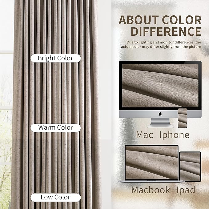 Apricot Pinch Pleated 100% Blackout Linen Curtains 120 Inch Long Insulated Thermal Soundproof Full Blackout Drapes for Bedroom Living Room Darkening Extra Long Pinch Pleat Linen Curtains 40x120