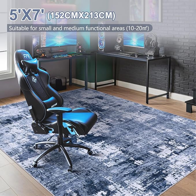 DMOYEST Area Rug Living Room Rugs - 5x7 Washable Large Soft Indoor Neutral Modern Abstract Low Pile Rug Carpet for Bedroom Dining Room Farmhouse Home Office - Navy Blue