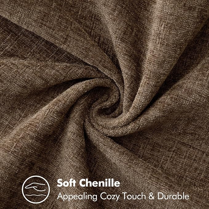 MIULEE Pack of 2 Lumbar Throw Pillow Covers 12x20 Inch Brown Farmhouse Decorative Pillow Covers with Stitched Edge Soft Chenille Solid Dyed Pillow Covers for Couch Sofa Bed Living Room