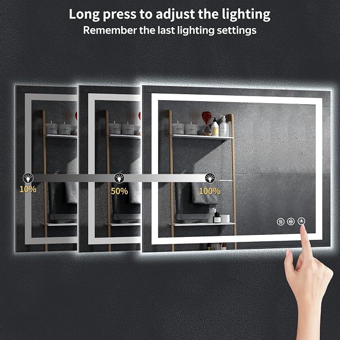 40"x32" LED Bathroom Mirror with Lights, Backlit + Front Lit with CRI>90, Lighted Mirror for Bathroom, Anti-Fog, Dimmable Brightness, 3 Colors, Memory Function, Shatterproof Tempered Glass