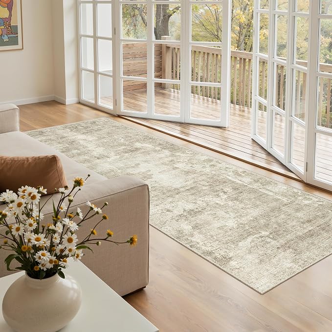Soalmost Runner Rug 2x6 Washable Non-Slip Kitchen Runner Rugs for Bathroom Laundry Room Beige Gray Vintage Floor Carpet Runners for Hallway Entryway
