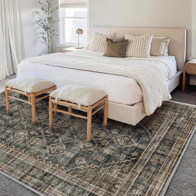 CHAMPLANT Area Rug 6'x9' Washable Vintage Traditional Floor Cover Thin Retro Kitchen Indoor Distressed Non Slip Carpet for Living Room Bedroom Dining Room