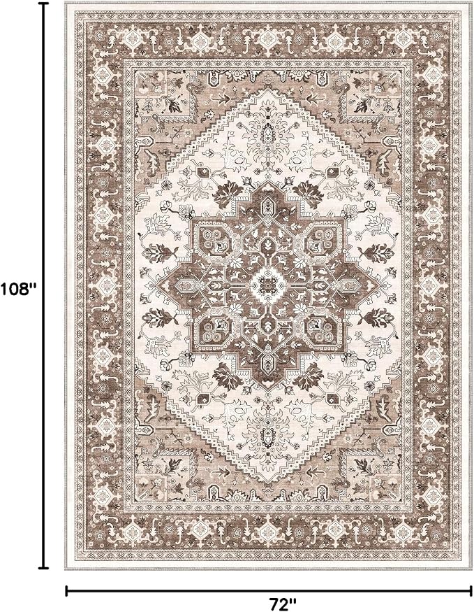 OPPODREAM Soft 6x9 Area Rugs, Washable Rug 6x9 with Non Slip Backing, Faux Cashmere Low-Pile 6 x 9 Carpet, Khaki