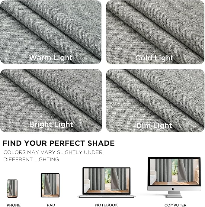 Joydeco Blackout Curtains for Bedroom - 100% Light Blocking 2 Panels Light Grey Drapes 42" W x 90" L, Thermal Insulated Room Darkening Curtains, Linen Textured for Living Room, Rod Pocket & Back Tabs