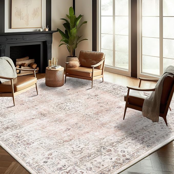 CHAMPLANT Washable Area Rug 9'x12' Retro Boho Design Non-Shedding Easy Care Ideal for High Traffic Areas in Living Room Bedroom Office Coffee Table Kitchen Large Carpet
