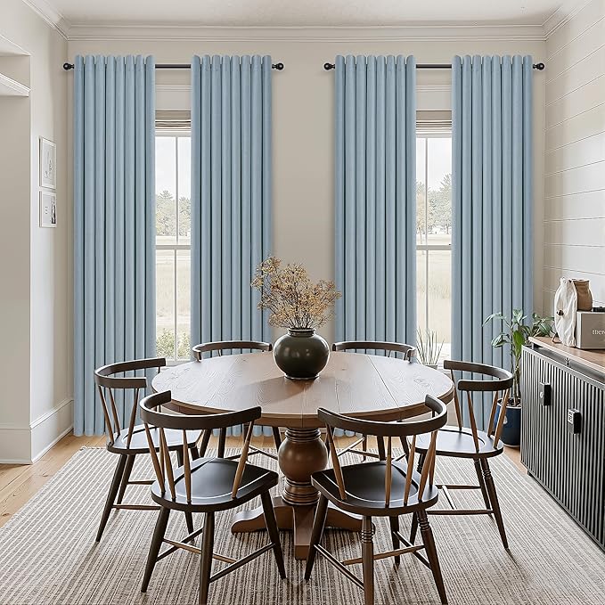 Jowels Blue Linen Blackout Curtains 68 Length 2 Panels Set for Living Room Bedroom, 100% Black Out Thermal Insulated Linen Drapes, Room Darkening Grommet Curtains 68 Inches Long