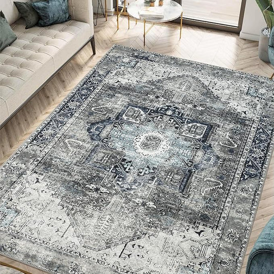 Keen Home Design 48"x72" Rug - Machine Washable Area Rug with Non-Slip Backing, Ideal for Living Room, Dining Room, Bedroom - Vintage, Easy Clean, Durable, Low Pile - (4' x 6')